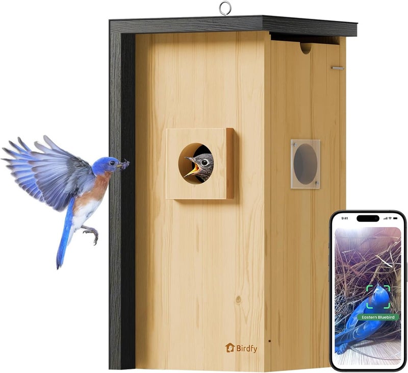 Birdfy Bird House with Camera Inside with Iron Guard, AI Identify & Nest Story, 1080P HD & Night Vision for Bluebird Finch Swallow Wren Chickadee Nesting Watching, Auto Detect & Notify - Image 1